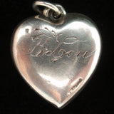 Puffy Heart Charm Vintage Sterling Silver Scrolls Engraved B Lou