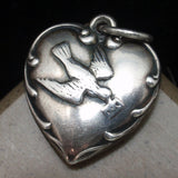 Puffy Heart Charm Vintage Sterling Silver Bird Love Letter Engraved Cousin Mattie