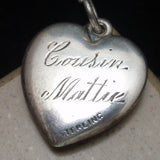 Puffy Heart Charm Vintage Sterling Silver Bird Love Letter Engraved Cousin Mattie