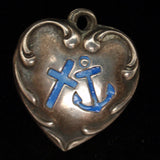 Puffy Heart Charm Vintage Sterling Silver Enamel Hope Faith Charity