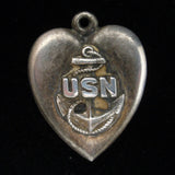 Puffy Heart Charm Vintage Sterling Silver USN US Navy No Engraving
