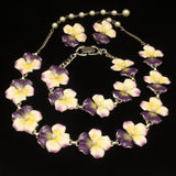 Pansy Set Necklace Bracelet Earrings Vintage Enamel Flowers