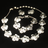 Pansy Set Necklace Bracelet Earrings Vintage Enamel Flowers