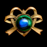 Peacock Eye Pin Vintage Dark Patina Heart & Bow