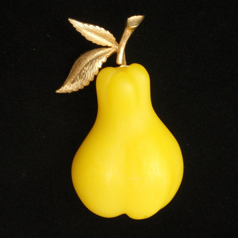 Pear Fruit Brooch Pin Vintage Yellow
