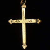 Cross Pendant Antique Gold Filled Pearls Tips Engraved on Reverse