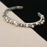 Sterling Silver Narrow Cuff Bracelet with Pegged Pearls Vintage
