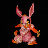 Pink Rabbit Eating Carrot Figural Brooch Pin Vintage Enamel