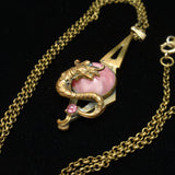 Dragon Serpent Pendant Necklace Vintage Glass Rhinestone