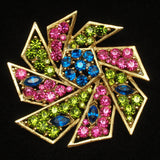 Pinwheel Pin Brooch Vintage Bright Colors Rhinestones