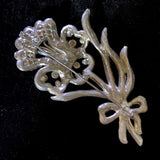 Flower Brooch Pin Rhinestones Pot Metal Vintage