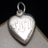 Puffy Heart Charm Sterling Silver with Fleur-de-Lis and Engraved LOU