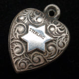 Puffy Heart Charm Vintage Sterling Silver Magen David Engraved EB