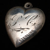 Puffy Heart Charm Vintage Sterling Silver Crimped Scalloped Edge Engraved SC