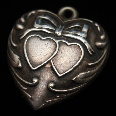 Vintage Silver Puffy Heart Charm
