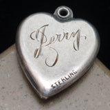 Puffy Heart Charm Vintage Sterling Silver Enamel Vase of Flowers Engraved Jerry