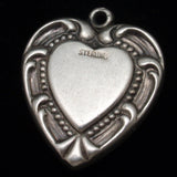 Puffy Heart Charm Vintage Sterling Silver Design on Both Sides