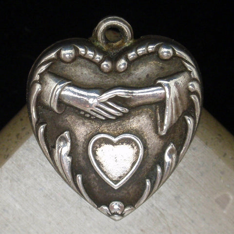 Puffy Heart Charm Vintage Sterling Silver Handshake Different Sleeves "Shari"
