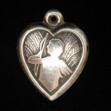 Puffy Heart Charm Vintage Sterling Silver Cupid