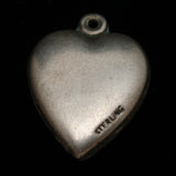 Puffy Heart Charm Vintage Sterling Silver Art Deco Repousse