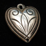 Puffy Heart Charm Vintage Sterling Silver Chevron Front Tulip Reverse