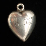 Puffy Heart Charm Vintage Sterling Silver Bow and Arrow Engraved CK