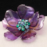 Purple Flower Pin Large Dimensional Rhinestones Brooch Vintage