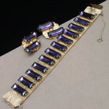 Purple Baguette Rhinestones Set Bracelet Earrings Vintage
