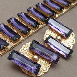 Purple Baguette Rhinestones Set Bracelet Earrings Vintage