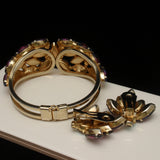 Givre Marquise Stones Clamper Bracelet & Earrings Set Vintage