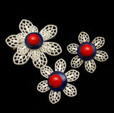 1960s Flower Pin & Earrings Set