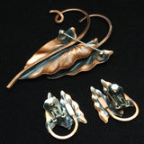 Hawaii Leaf Set Vintage Copper Renoir Brooch Pin & Earrings