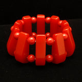 Red Bakelite Bracelet Vintage Stretchy Fits All Wrist Sizes
