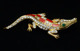 Lizard Gator Croc Brooch Pin Enamel Rhinestones Figural