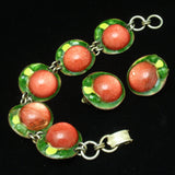 Red Glass Green Enamel Bracelet and Earrings Set