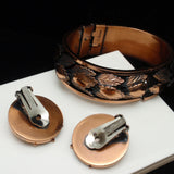 Renoir Set Hinged Bracelet and Earrings Vintage Copper