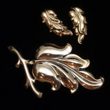 Frilly Leaf Set Vintage Copper Renoir Brooch Pin & Earrings