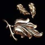 Frilly Leaf Set Vintage Copper Renoir Brooch Pin & Earrings
