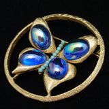 Butterfly Brooch Pin Iridescent Cabs & Turquoise Beads