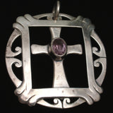 Cross Pendant Vintage Sterling Silver & Amethyst