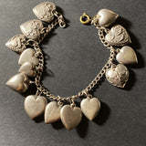 Puffy Hearts Charm Bracelet Sterling Silver Vintage Loaded