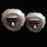 Sterling Silver Earrings Vintage Pierced Ears Southwestern Hearts Inlaid Stones