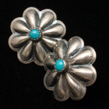 Sterling Silver Flower Earrings Vintage Pierced Ears Southwestern Turquoise