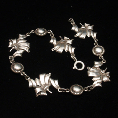 Sterling Silver Vintage Flower Bracelet Signed FC 8" Long
