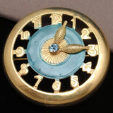 Clock Brooch Pin Vintage Sandor Rhinestone Enamel