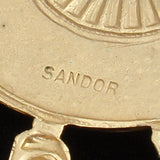 Clock Brooch Pin Vintage Sandor Rhinestone Enamel
