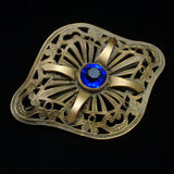 Sash Pin Vintage Blue Stone Ornate Brooch