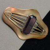 Sash Pin with Large Purple Stone Art Nouveau Vintage Large Brooch