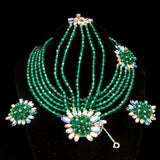 Schiaparelli Parure Necklace Bracelet Earrings Vintage Exquisite Emerald & AB Stones