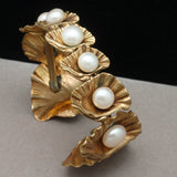 Shells Cuff Bracelet Vintage Couture Graduating Sizes with Imitation Pearls